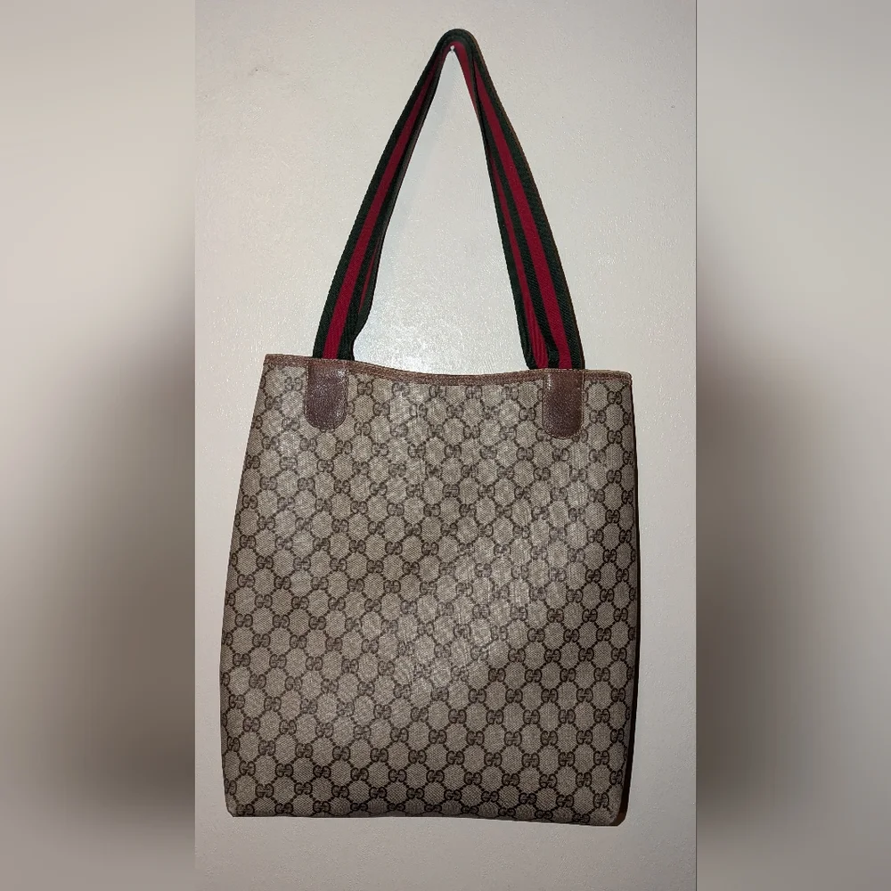 Gucci Ophidia Sherry Line Coated Canvas Tote Bag Brown Tan GUC - Picture 3 of 16